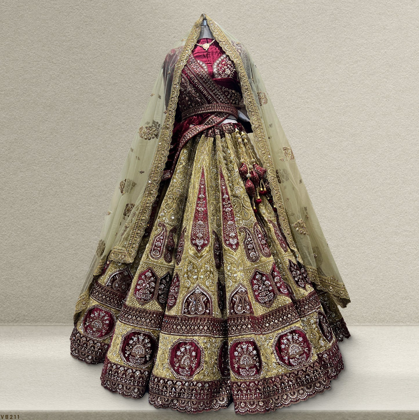 Amrapali - The Rajwadi Green Maroon Multicolor Lehenga