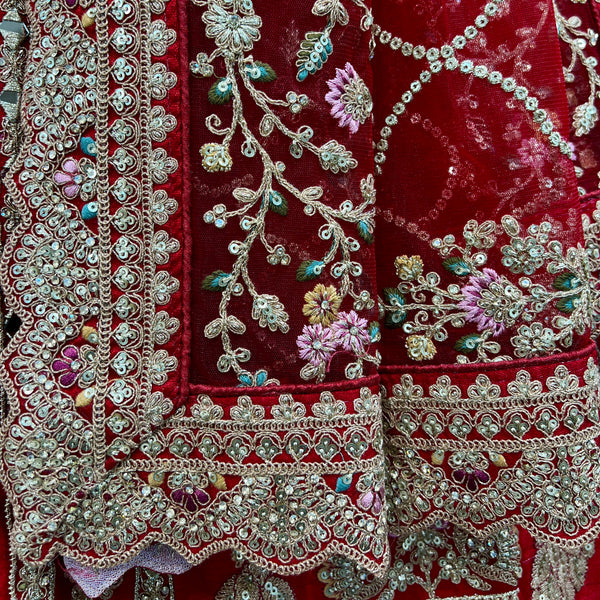 JMS Studio Royal Red Bridal Lehenga With Double Dupatta