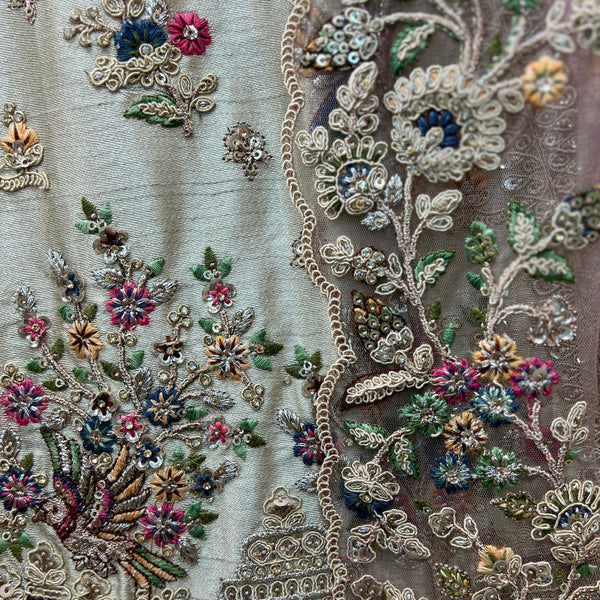 Rosé - Multicolor Raw Silk Designer Pastel Lehenga