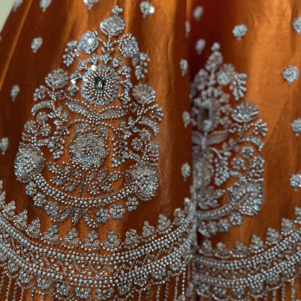 Damsel - Gajji Silk Handwork Orange Partywear Lehenga