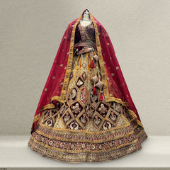 JMS Studio Velvet Gold Bridal Lehenga with Intricate Embroidery and Elegant Dupatta