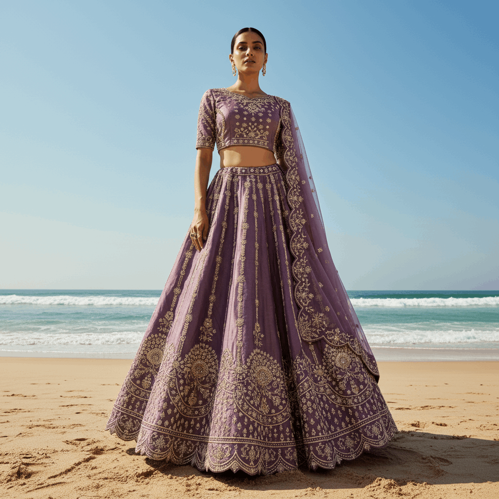 Amrapali - Tissue Silk Zardosi Handwork Lavender Royal Look Designer Lehenga