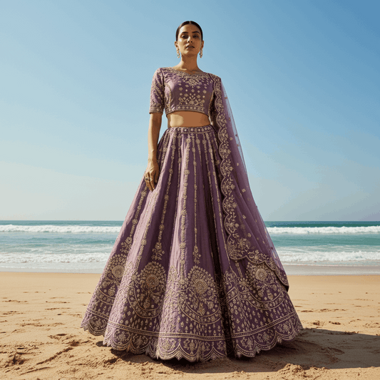 Amrapali - Tissue Silk Zardosi Handwork Lavender Royal Look Designer Lehenga