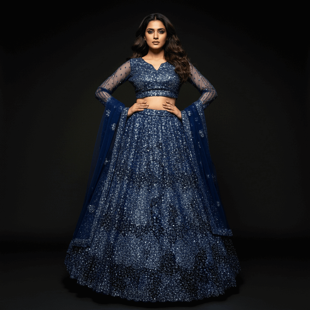 Jazzagals - Designer Handwork Couture Reception Lehenga Navy Blue