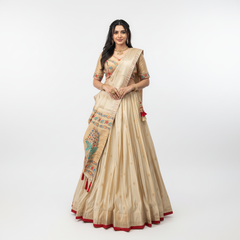 Doli - Jacquard Silk Zari Weaving Work OffWhite Gold Lehenga Choli set