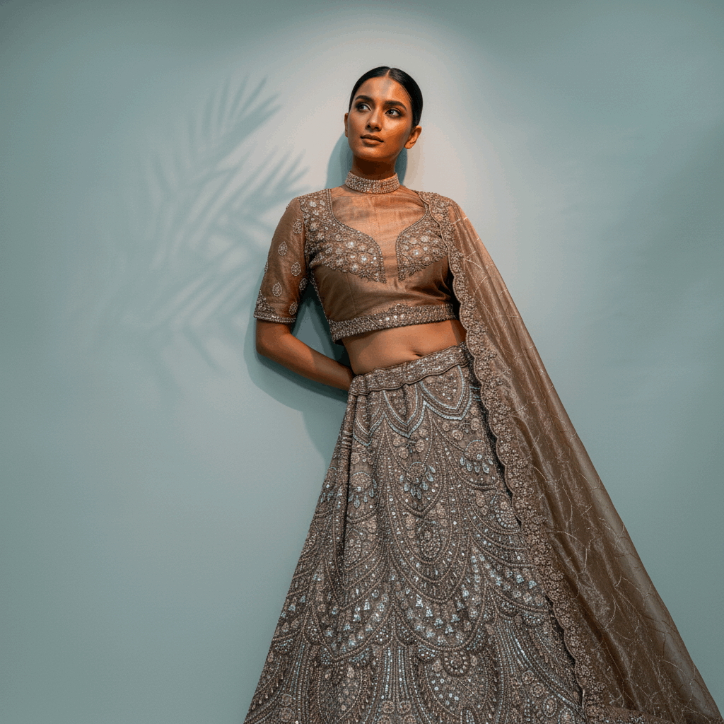 Cherry Blossom - Soft Tissue Royal Bronze Gorgeous Partywear Lehenga