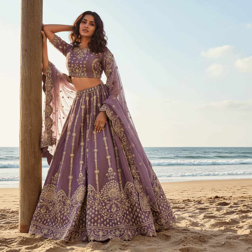Amrapali - Tissue Silk Zardosi Handwork Lavender Royal Look Designer Lehenga