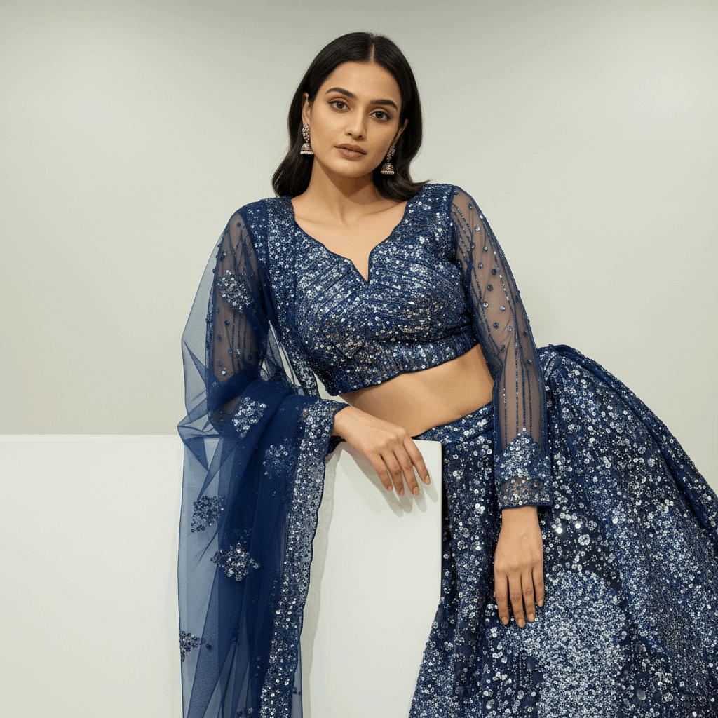 Jazzagals - Designer Handwork Couture Reception Lehenga Navy Blue