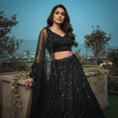 Jazzagals - Black Monotone Cutdana Beads Handwork Designer Lehenga Choli