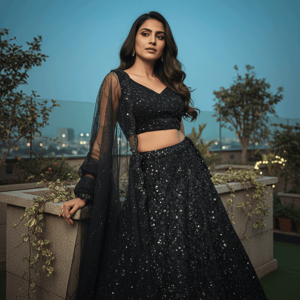 Jazzagals - Black Monotone Cutdana Beads Handwork Designer Lehenga Choli