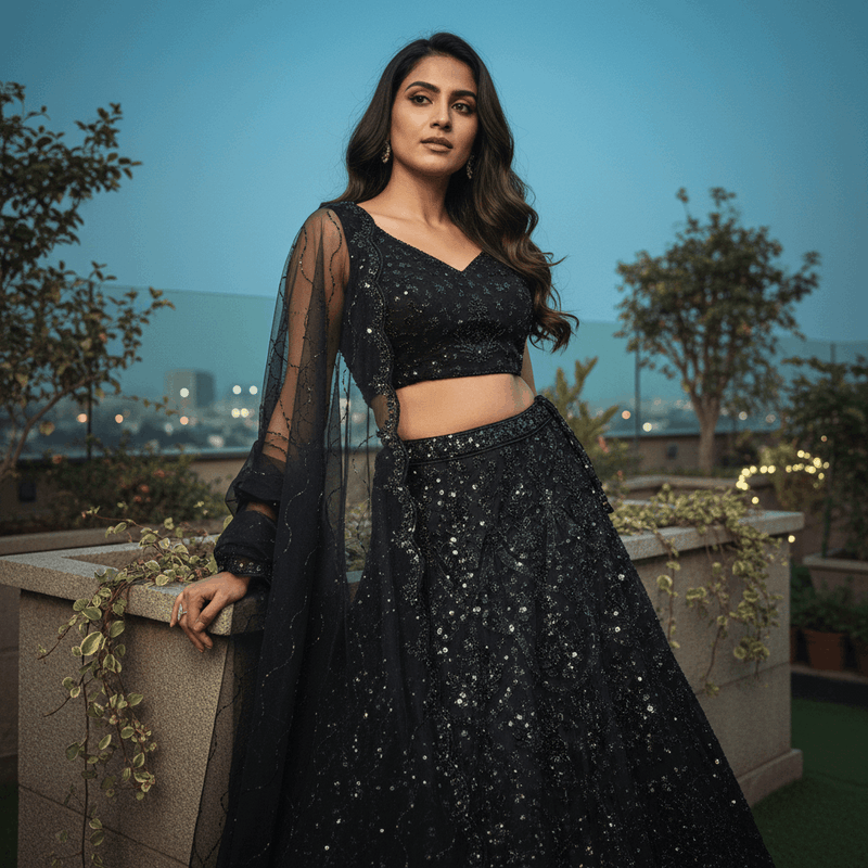 Jazzagals - Black Monotone Cutdana Beads Handwork Designer Lehenga Choli