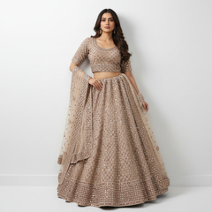 Metallic grey velvet lehenga skirt with mirror handwork and sparkly border