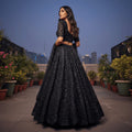 Black embellished lehenga choli set with beadwork blouse and flared skirt