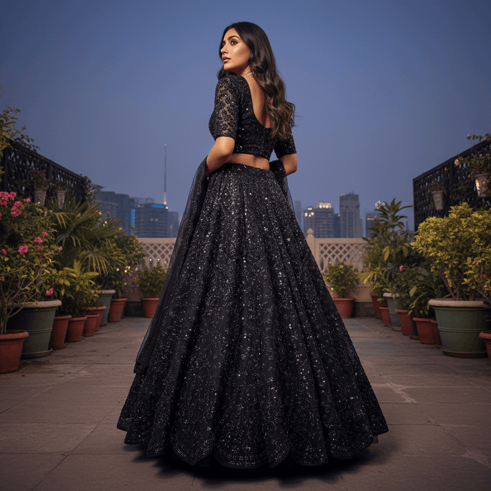 Jazzagals - Black Monotone Cutdana Beads Handwork Designer Lehenga Choli