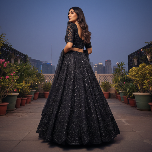 Jazzagals - Black Monotone Cutdana Beads Handwork Designer Lehenga Choli