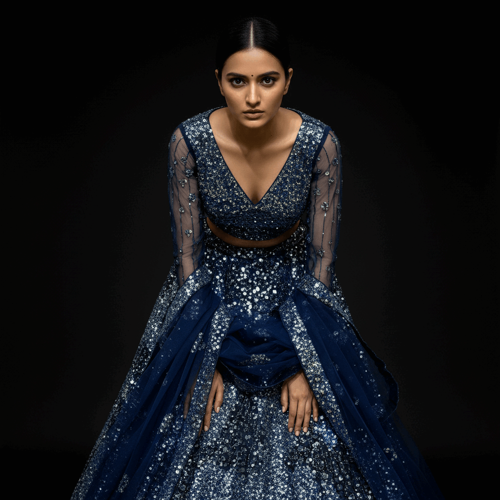 Jazzagals - Designer Handwork Couture Reception Lehenga Navy Blue