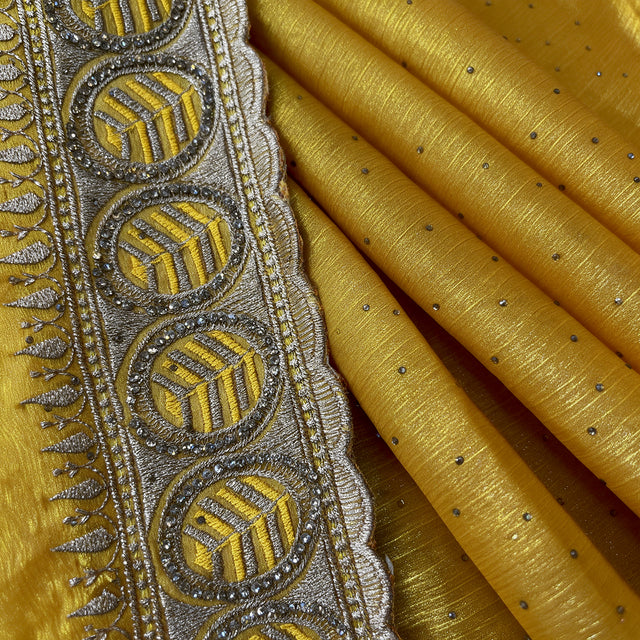 Gold tissue border with zari embroidery and tiny stone dots