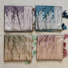 Satin Gifting Saree with Zari Paisley Border in four colours