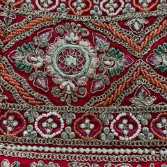 Amrapali - Vertical Kali Pattern Raw Silk Royal Red Bridal Lehenga