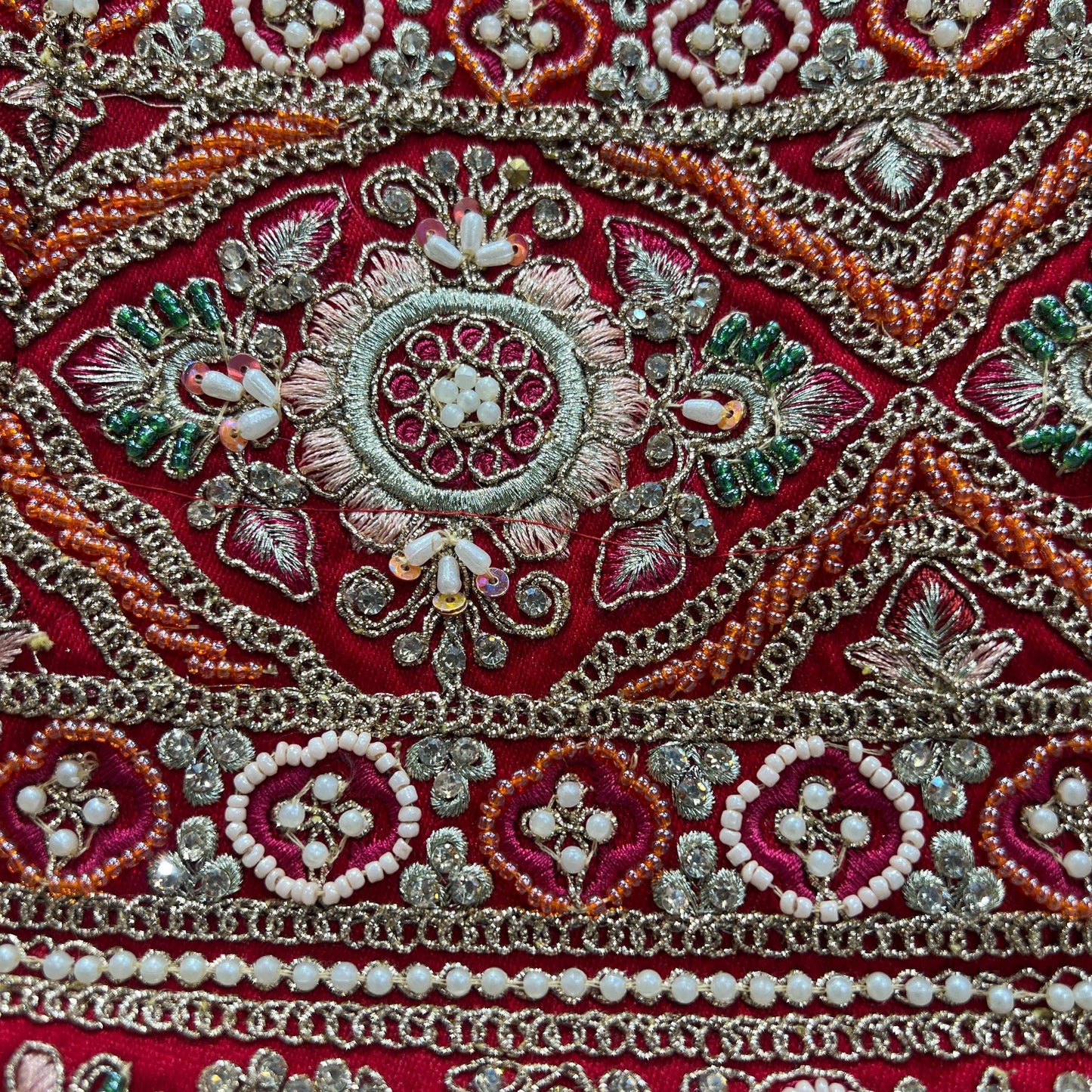 Amrapali - Vertical Kali Pattern Raw Silk Royal Red Bridal Lehenga