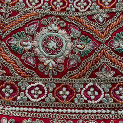 Amrapali - Vertical Kali Pattern Raw Silk Royal Red Bridal Lehenga